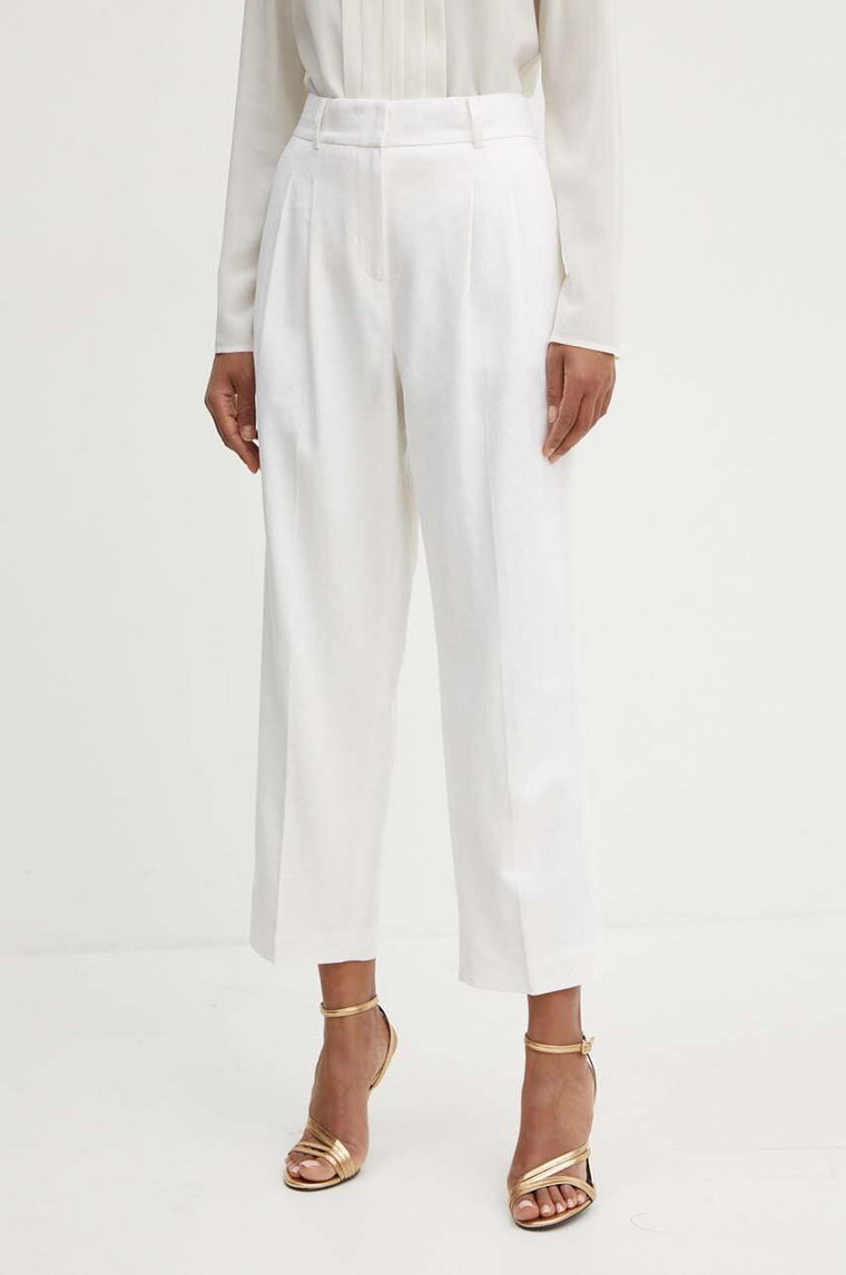 MICHAEL Michael Kors spodnie lniane kolor biały proste high waist