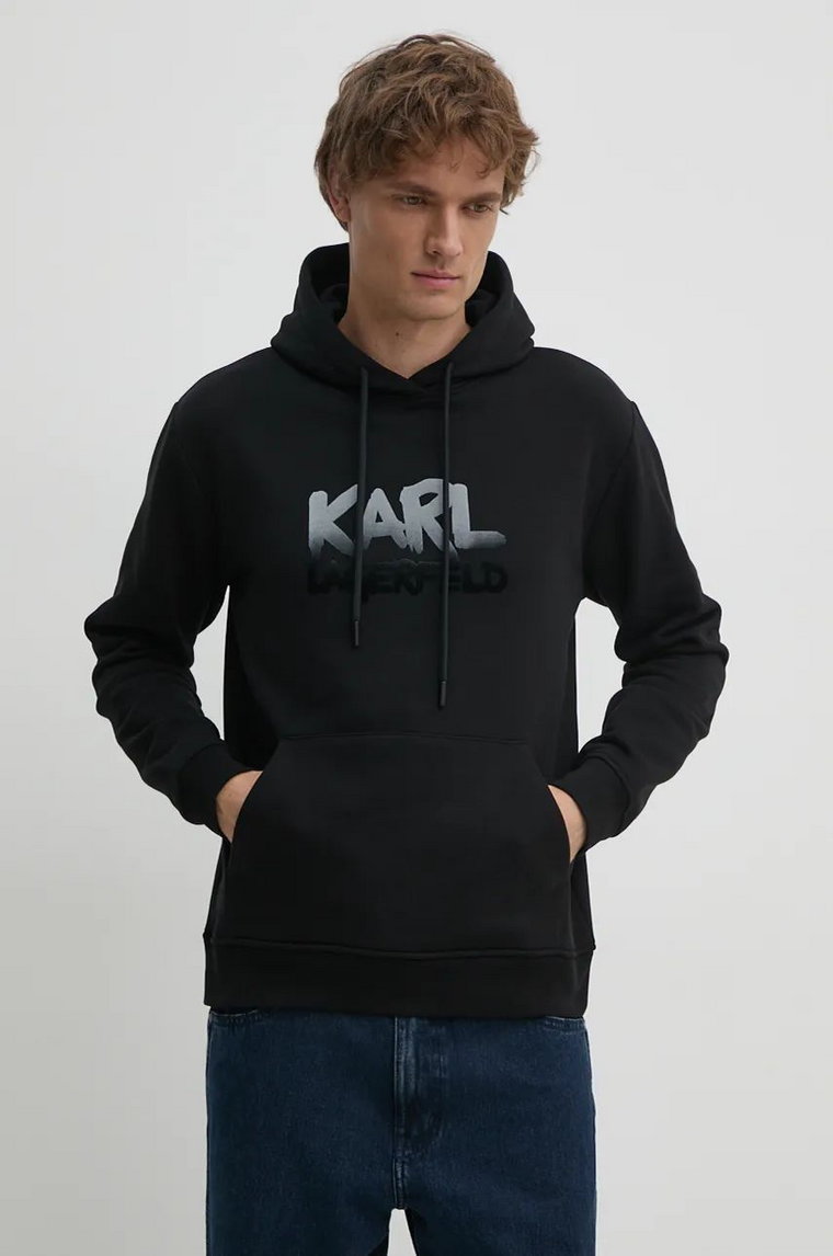 Karl Lagerfeld bluza męska kolor czarny z kapturem z nadrukiem 544942.705064