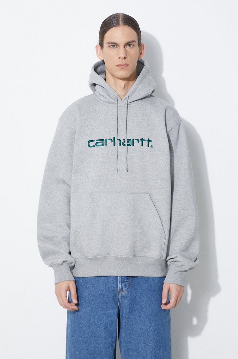Carhartt WIP bluza Hooded Carhartt Sweat męska kolor szary z kapturem z aplikacją I030547.24FXX