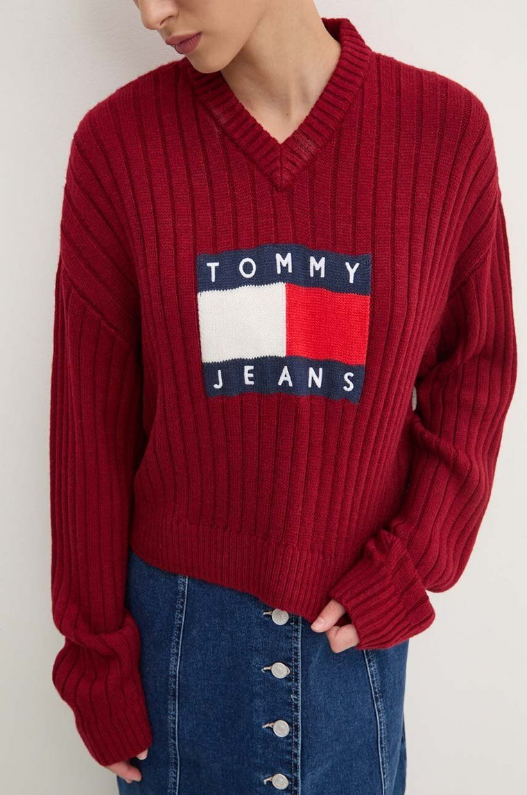 Tommy Jeans sweter damski kolor bordowy lekki DW0DW18528