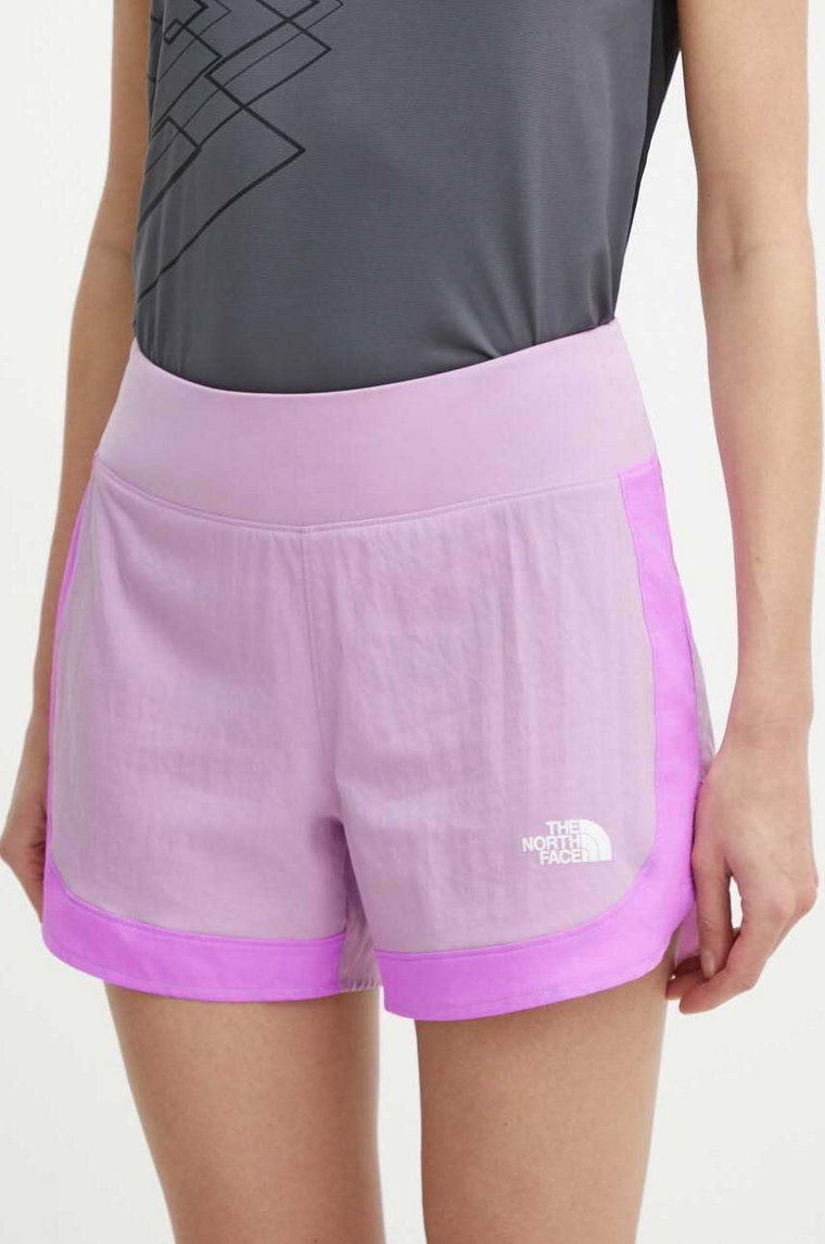 The North Face szorty sportowe Sunriser damskie kolor fioletowy wzorzyste high waist NF0A88SETOW1