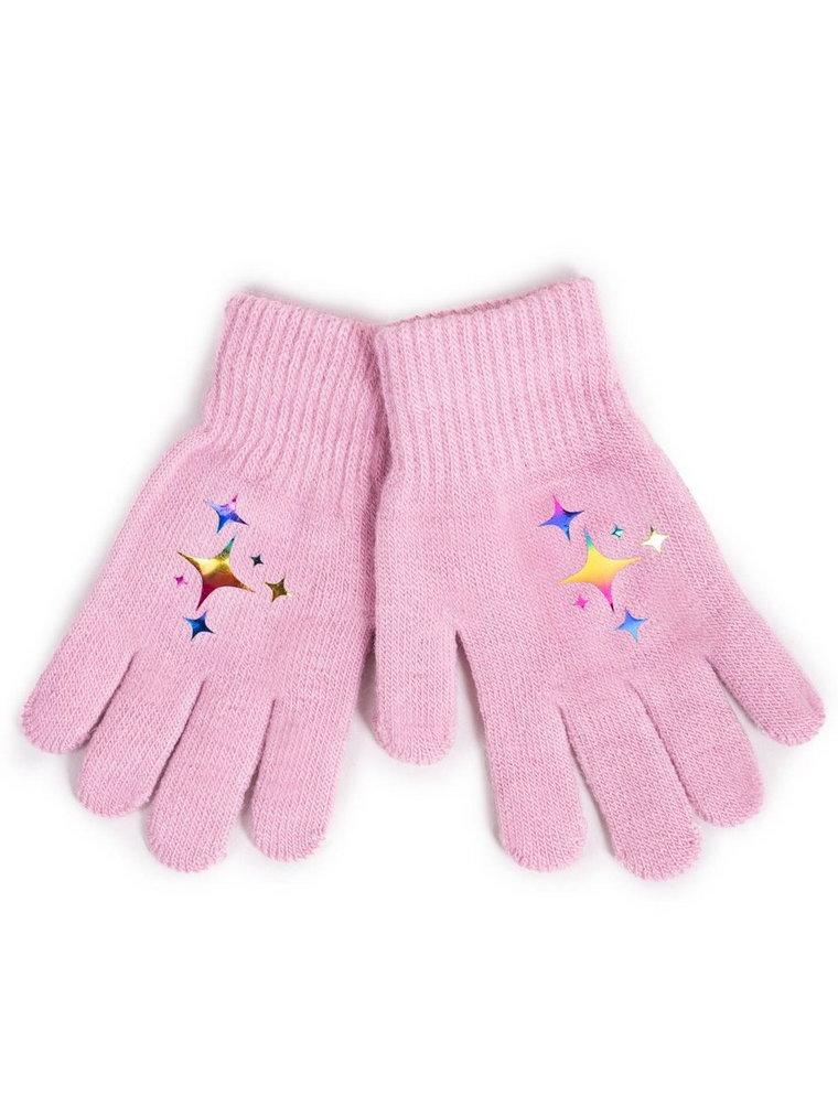 Rękawiczki dziewczęce pięciopalczaste z odblaskiem różowe z gwiazdami 18 cm YOCLUB