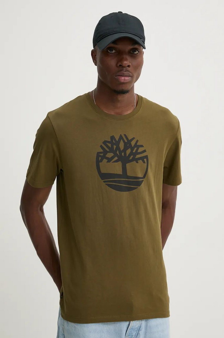 Timberland t-shirt bawełniany męski kolor zielony z nadrukiem TB0A2C2R3021