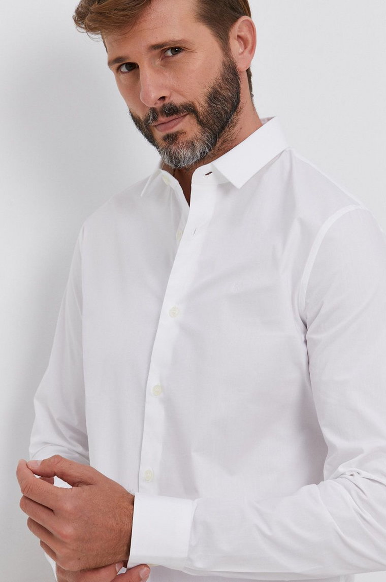 Calvin Klein Jeans Koszula J30J319065.4890 męska kolor biały slim z kołnierzykiem klasycznym