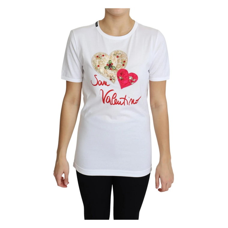 T-shirt z kryształowym sercem na Walentynki Dolce & Gabbana