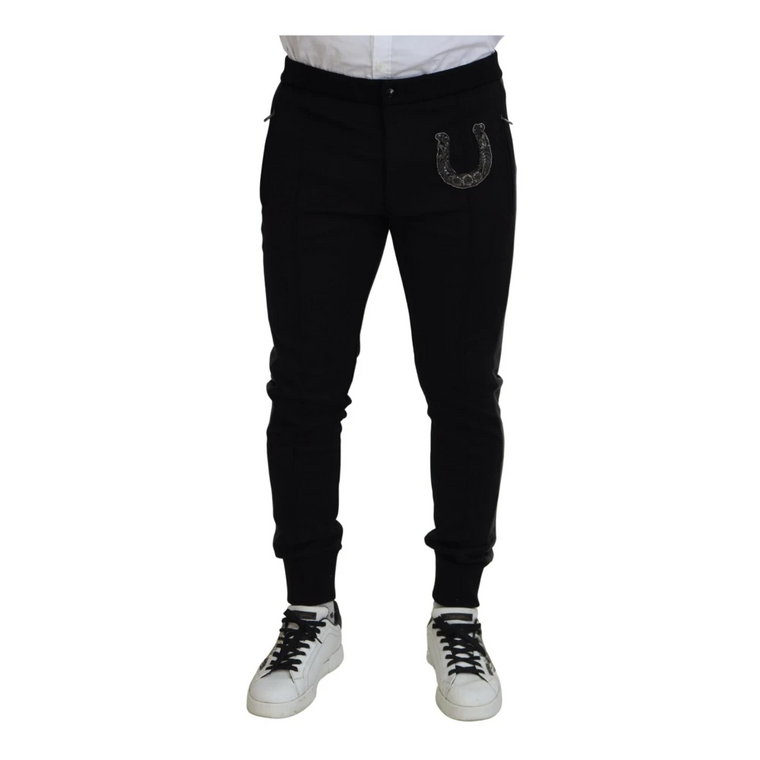 Czarne Spodnie Jogger z Logo Dolce & Gabbana