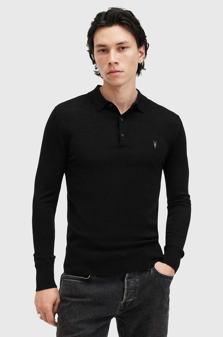 AllSaints sweter wełniany MODE MERINO męski kolor czarny lekki M085KB