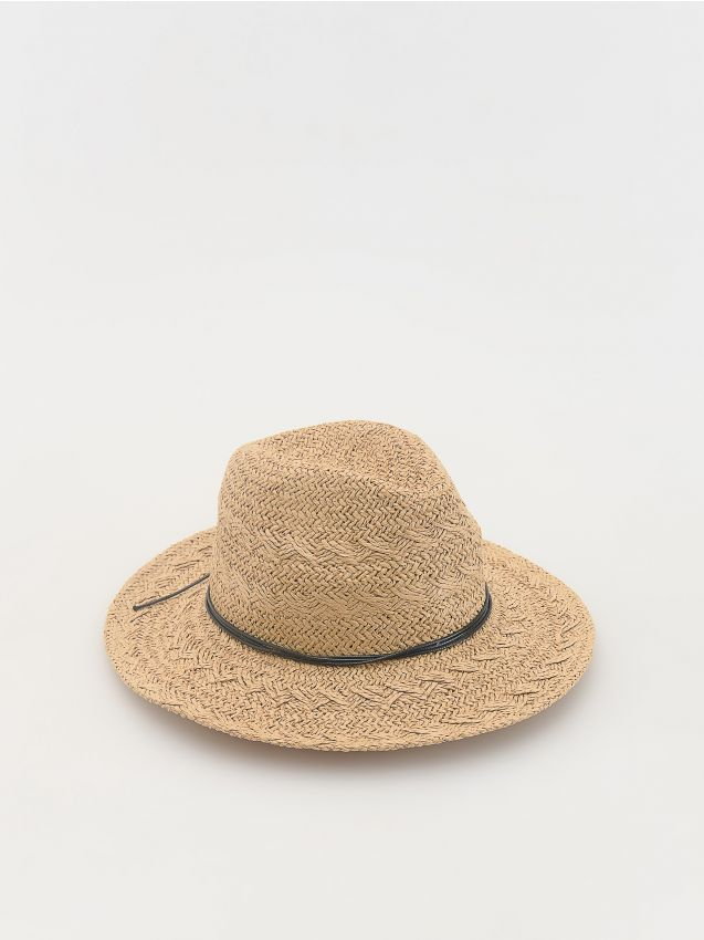 Reserved - Pleciony kapelusz z rzemykami - kremowy