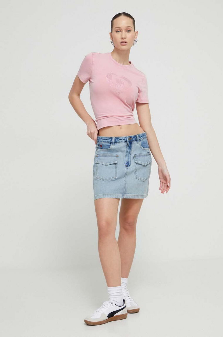 Desigual t-shirt damski kolor różowy
