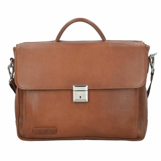 Plevier 400 Series Briefcase Leather 40 cm Laptop Compartment cognac