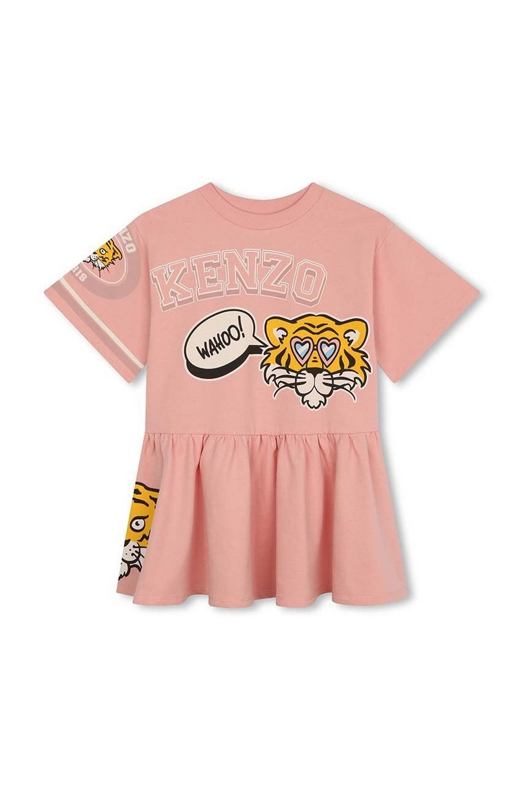 Kenzo Kids sukienka bawełniana dziecięca kolor różowy mini rozkloszowana