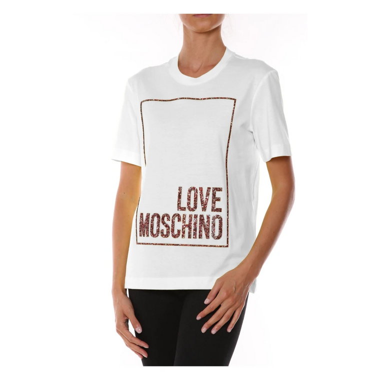 Bawełniana koszulka z nadrukiem logo z brokatem Love Moschino