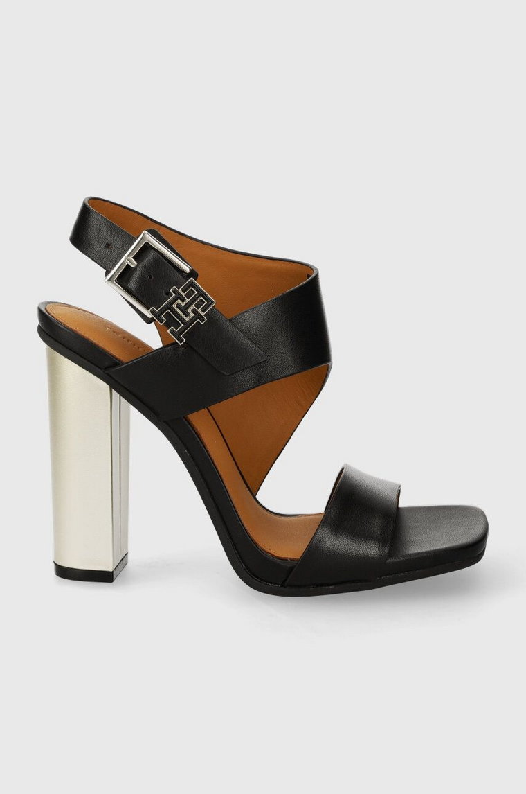 Tommy Hilfiger sandały skórzane TH HARDWARE BLOCK HIGH HEEL kolor czarny FW0FW07886