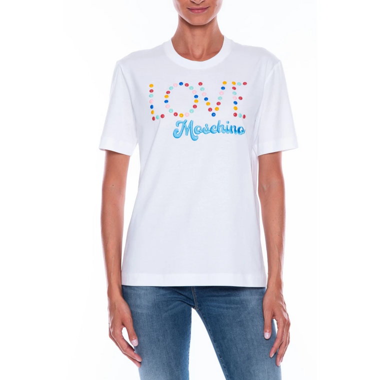 Koszulka z Haftowanym Logo i Kolorowymi Koralikami Love Moschino