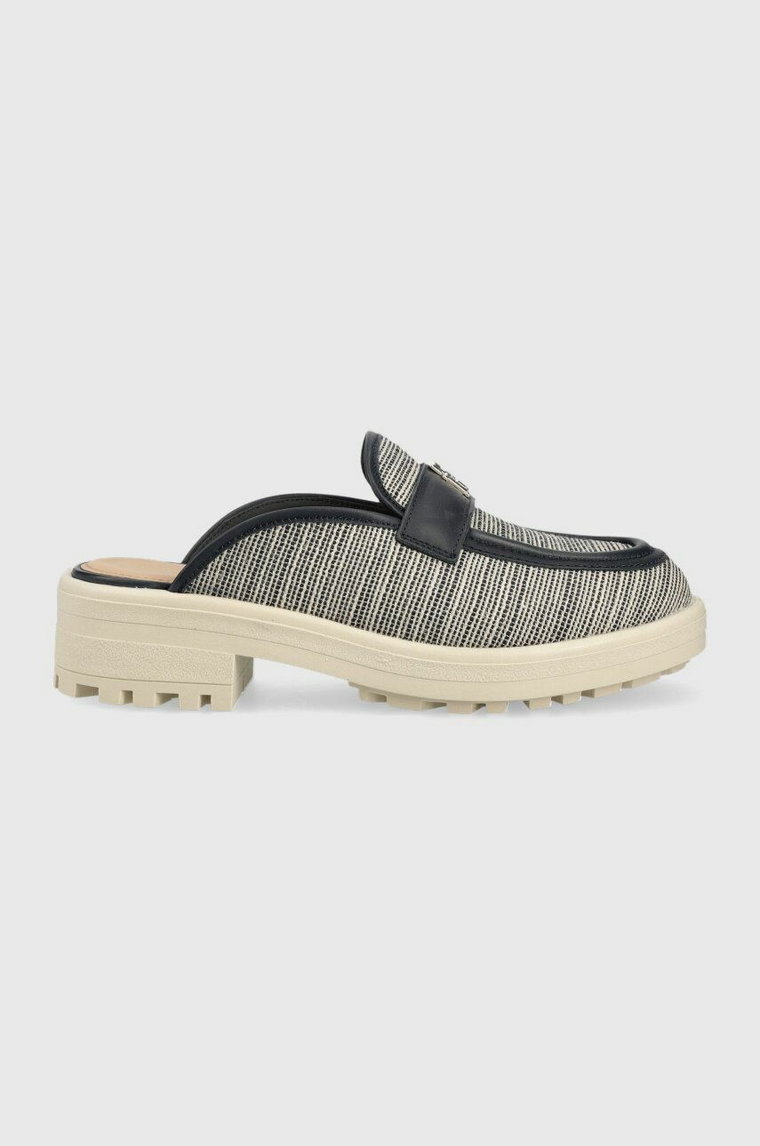 Tommy Hilfiger klapki TH WOVEN MULE LOAFER damskie kolor granatowy na słupku FW0FW07223