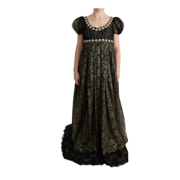 Black Yellow Crystal Lace Shift Dress Dolce & Gabbana Pre-owned