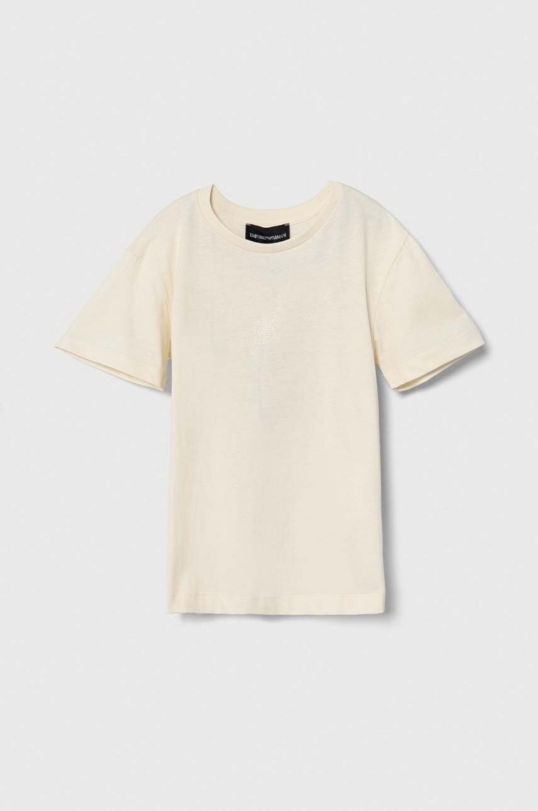Emporio Armani t-shirt bawełniany dziecięcy kolor beżowy
