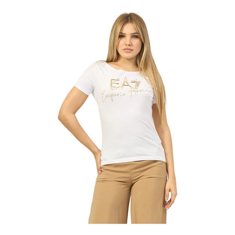 Biała koszulka z metalowym logo Emporio Armani EA7