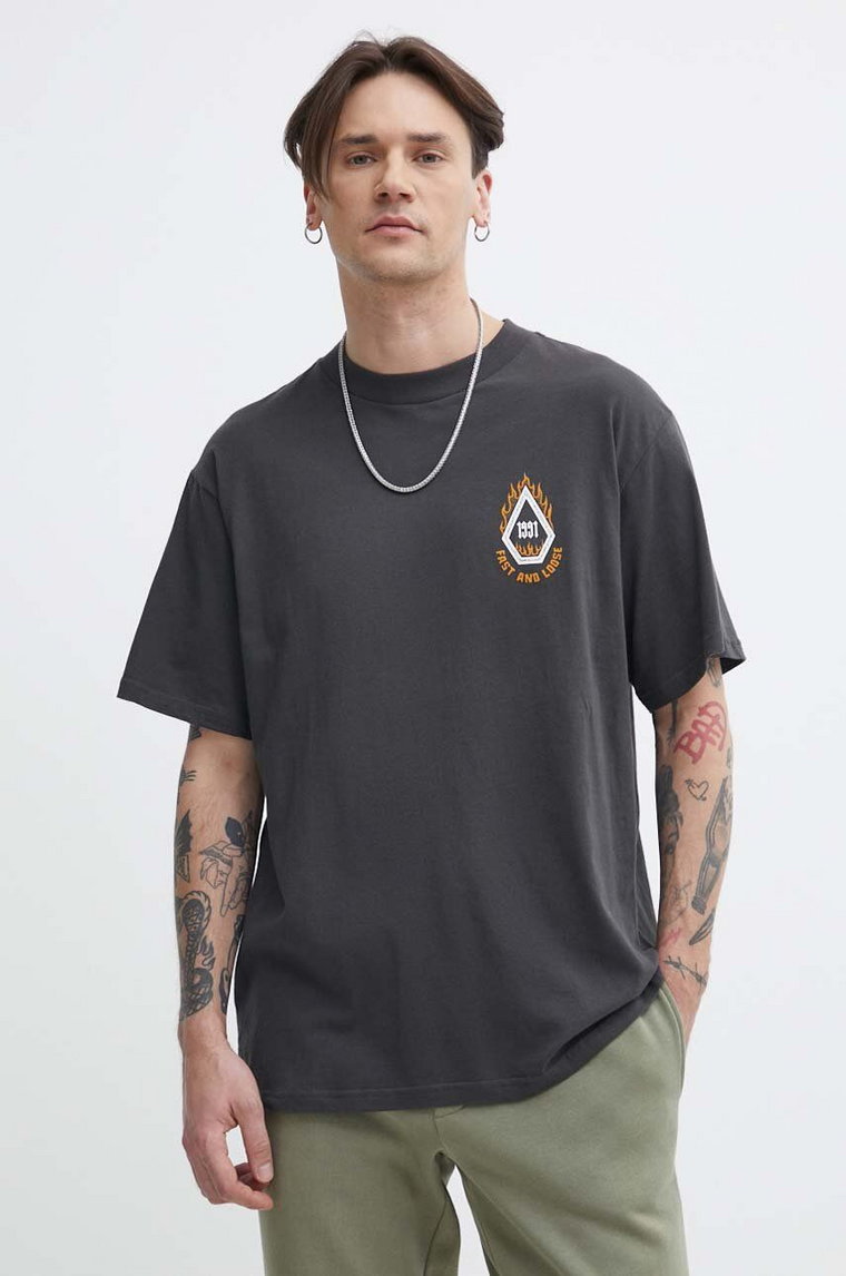 Volcom t-shirt bawełniany męski kolor szary z nadrukiem