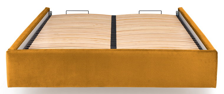Musztardowy korpus łóżka tapicerowanego welurem - Rimoso