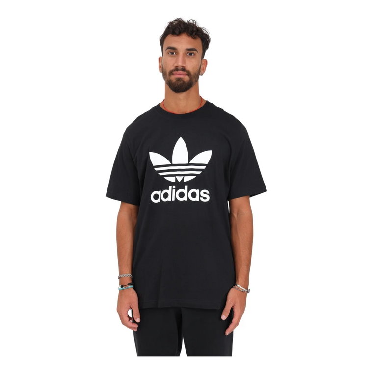 Sportowa Czarna Koszulka z Nadrukiem Logo Adidas Originals