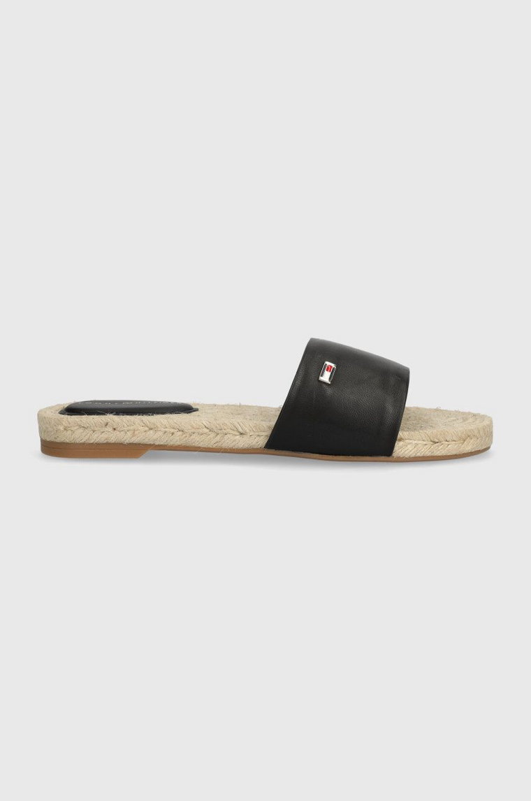 Tommy Hilfiger klapki skórzane SIMPLE LEATHER FLAT ESP SANDAL damskie kolor czarny FW0FW07933