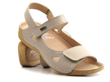 Skórzane sandały damskie z miękką wkładką - Agxbut 550, cappuccino