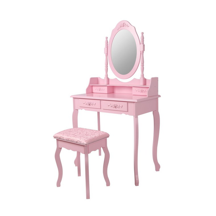 Toaletka Z Taboretem 75X140X40 Cm Różowa Wykonana Z Mdf Ml-Design