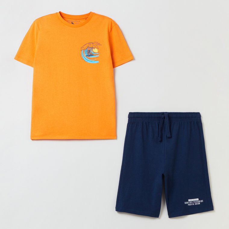 Komplet (t-shirt + spodenki) dla dzieci OVS Tsh Print+Shr Jersey 1796831 164 cm Pomarańczowy/Granatowy (8056781016176). Komplety chłopięce