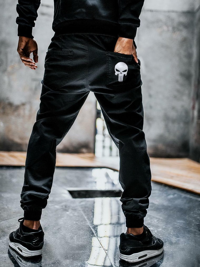 Spodnie Jeansowe Jogger Męskie Czarne Marvel Punisher Small Logo