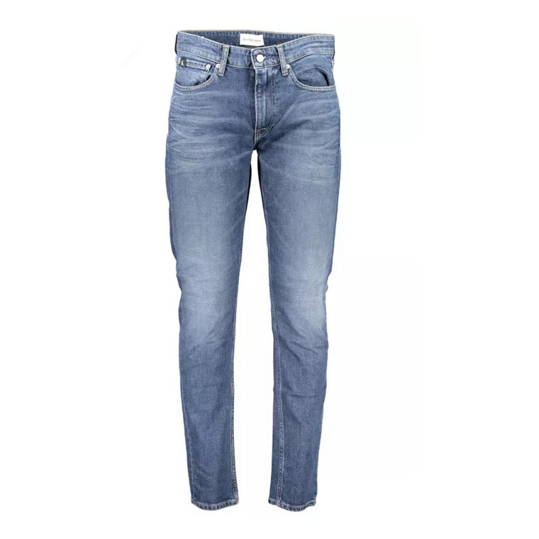 Niebieskie Wąskie Spodnie Jeansowe z Efektem Wypranym Calvin Klein