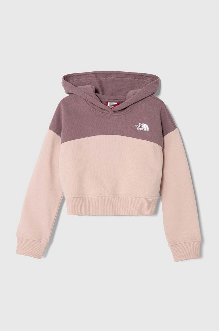 The North Face bluza bawełniana dziecięca G DREW PEAK CROP P/O HOODIE kolor brązowy z kapturem gładka