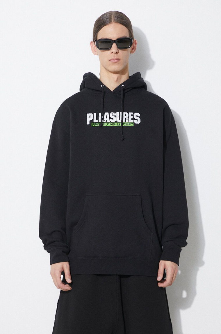 PLEASURES bluza Punish Hoodie męska kolor czarny z kapturem z nadrukiem P24SP054.BLACK