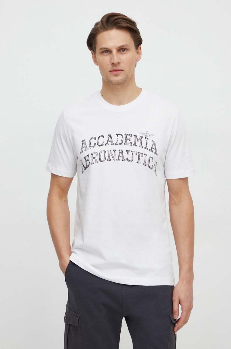 Aeronautica Militare t-shirt bawełniany męski kolor biały z nadrukiem