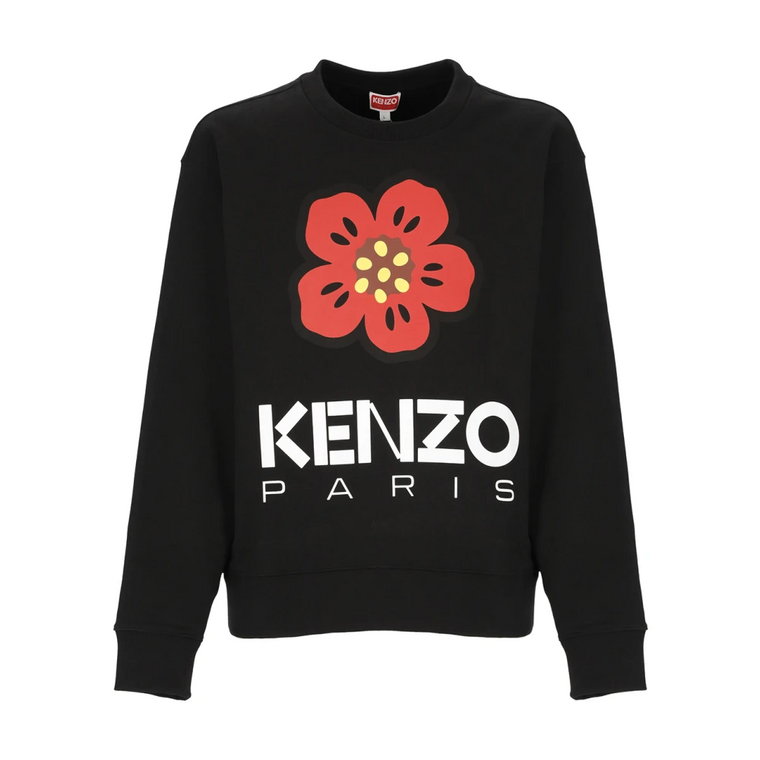 Czarny Bawełniany Sweter z Wzorem Kwiatowym Kenzo