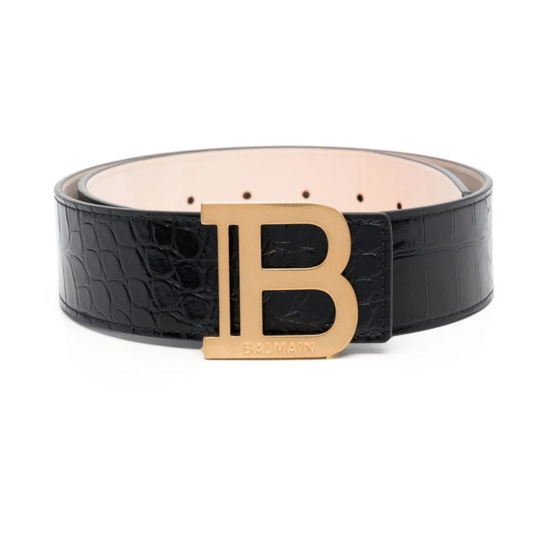 Czarne paski z wytłoczonym krokodylem B-Belt Balmain