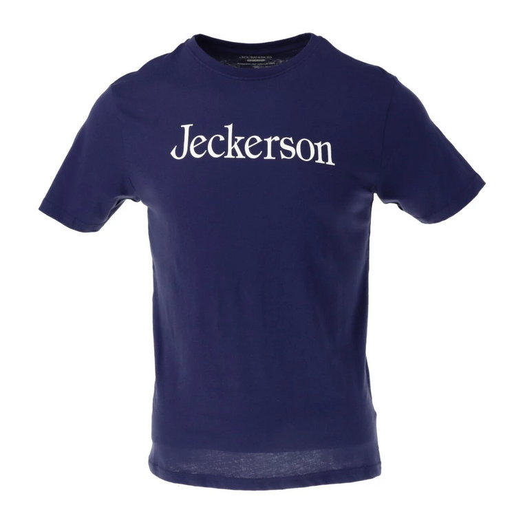 Niebieska Męska Koszulka z Nadrukiem - Slim Fit Jeckerson