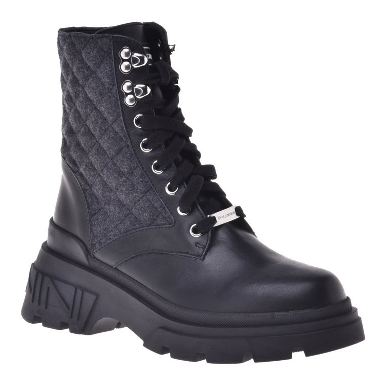 Black and grey calfskin and fabric ankle boot Baldinini