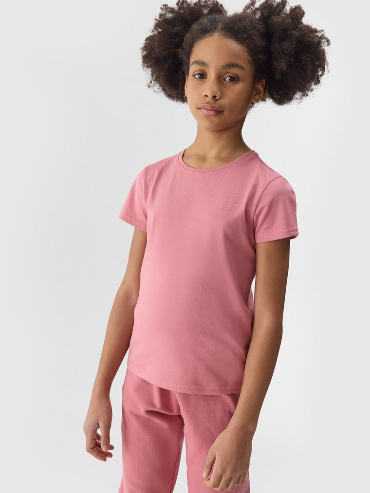 T-shirt gładki dziewczęcy - różowy
