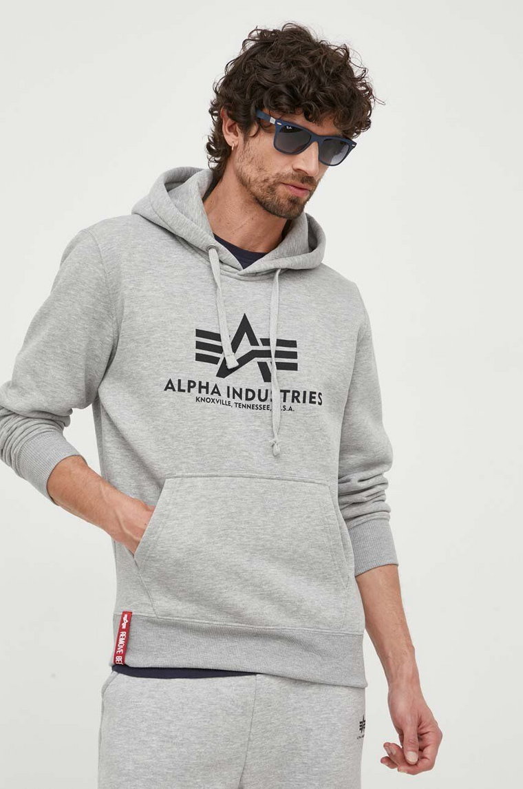 Alpha Industries bluza Basic Hoody męska kolor szary z kapturem z nadrukiem 178312.17