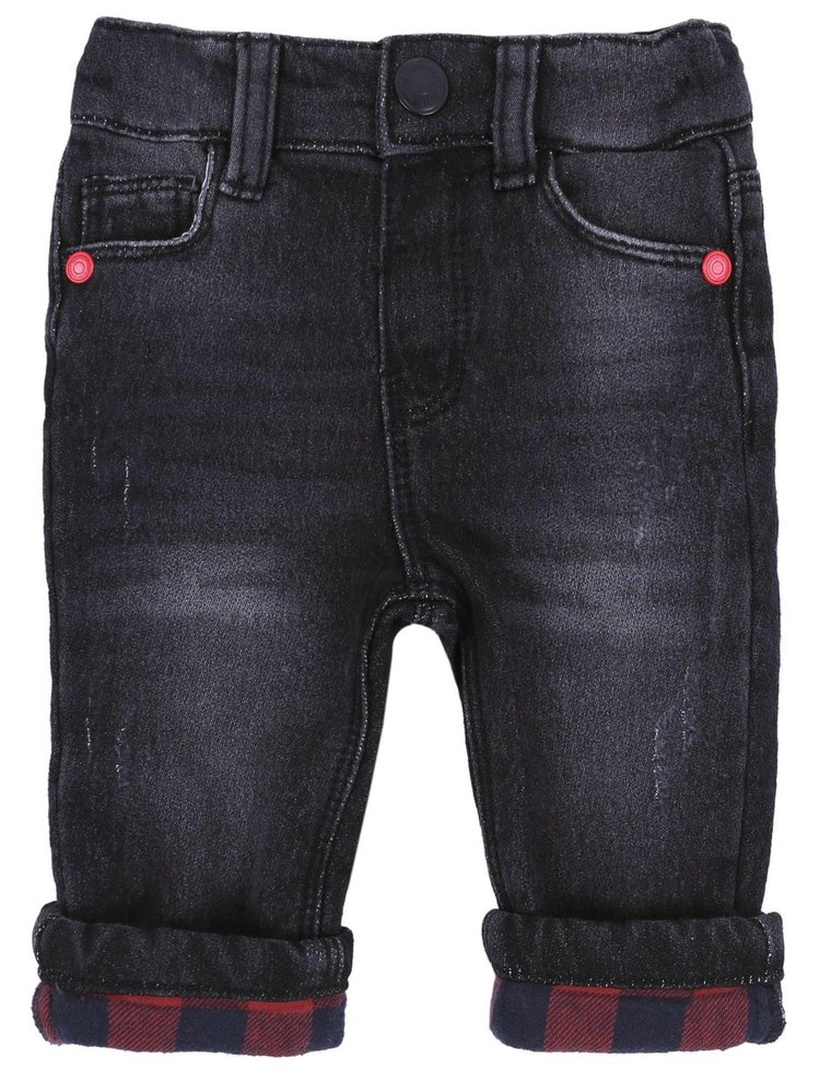 Grafitowe jeansy, kratka 18-24 m 92 cm