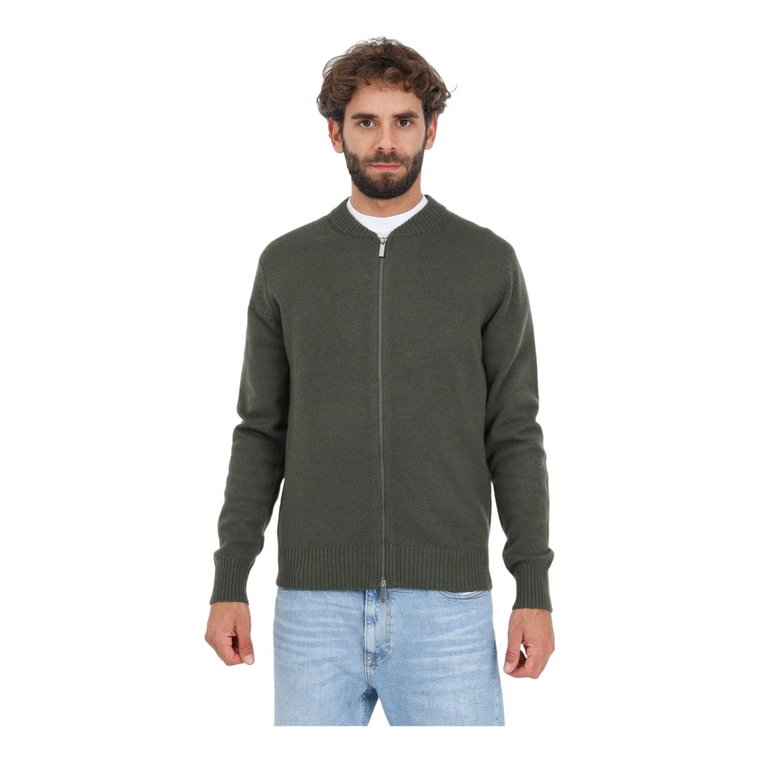 Zielony Sweter z Wełny z Personalizowanym Zamkiem Selected Homme