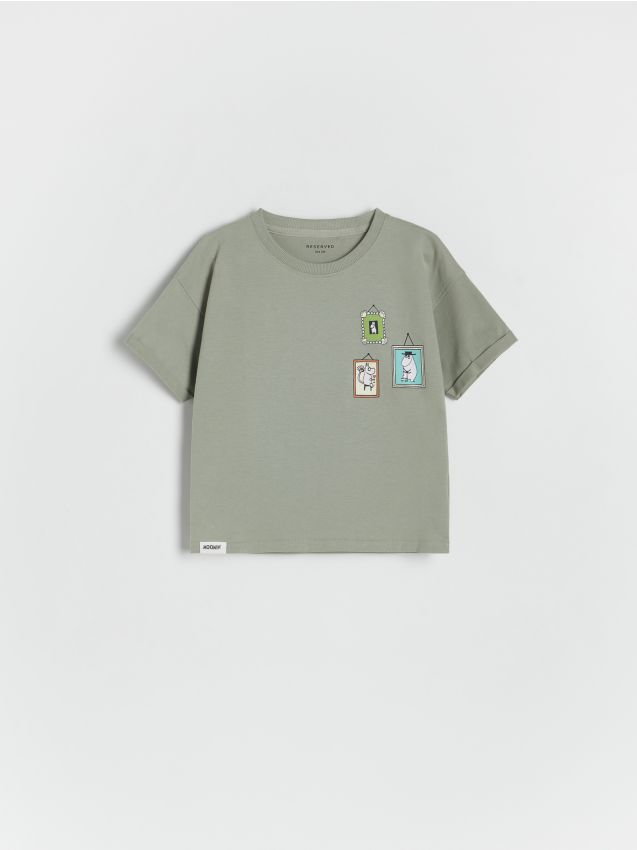 Reserved - Bawełniany t-shirt Muminki - jasnozielony
