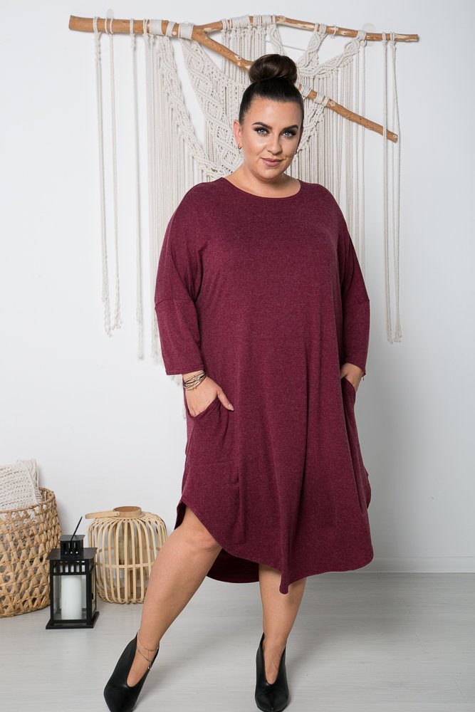 Bordowa Sukienka DONNA Plus Size