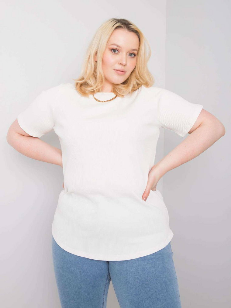 Bluzka plus size ecru casual dekolt okrągły rękaw krótki