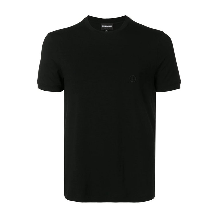 Czarna T-shirt Slim Fit z Haftowanym Logo Giorgio Armani
