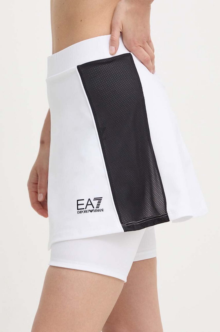 EA7 Emporio Armani spódnica sportowa kolor biały mini rozkloszowana