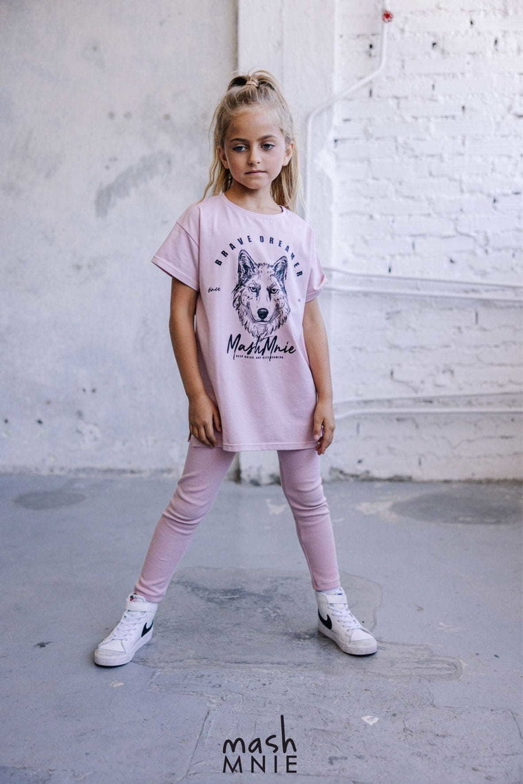 T-shirt - tunika dziewczęca wolf mashMNIE rózowa