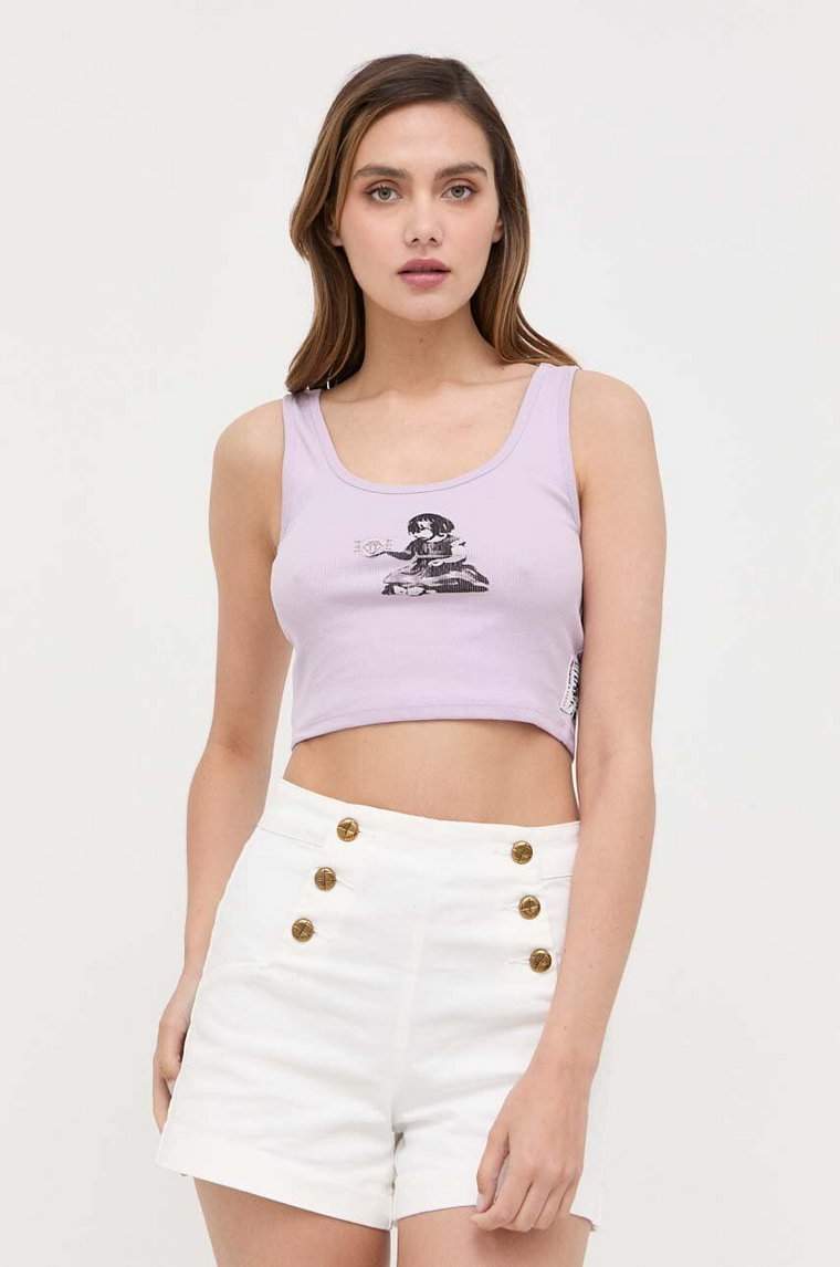 Guess top Guess x Banksy damski kolor fioletowy