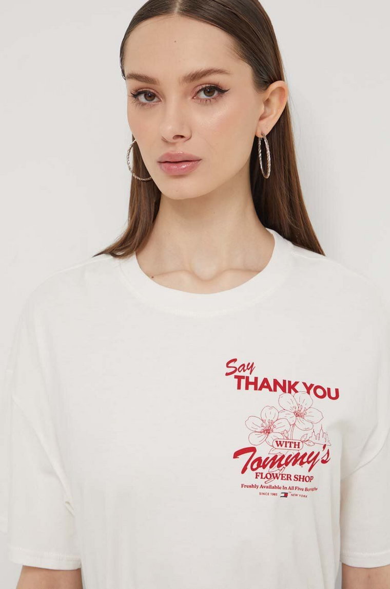 Tommy Jeans t-shirt bawełniany damski kolor beżowy DW0DW17811